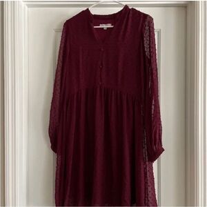 Sandra Darren Burgundy Long Sleeve Dress
